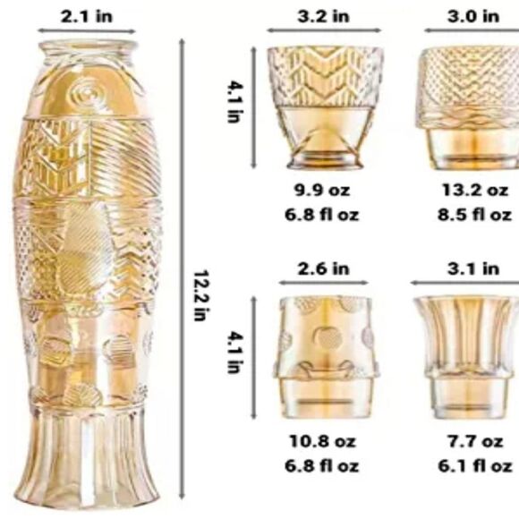 Fish Design Drinking Glasses, Stackable Drinking Glasses, Colored Beverage  - Picture 3 of 6